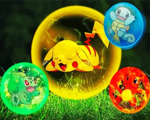 Bulbasaur Charmander Squirtle And Pikachu Diamond Painting