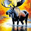 Bull Moose In Water Diamond Painting