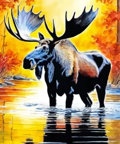 Bull Moose In Water Diamond Painting