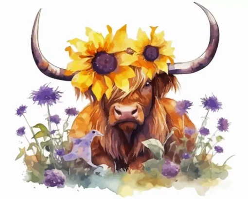 Bull With Flower Crown Diamond Painting