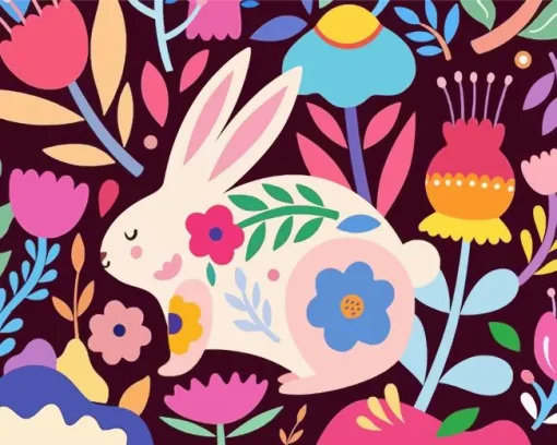 Bunny Folk Art Diamond Painting