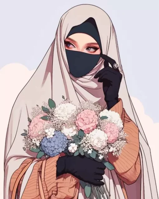 Burka Girl Holding Flowers Diamond Painting