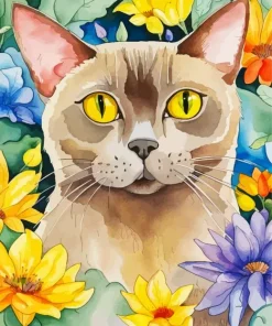 Burmese Cat And Flowers Diamond Painting