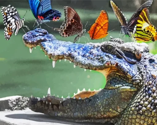 Butterflies On Alligator Diamond Painting