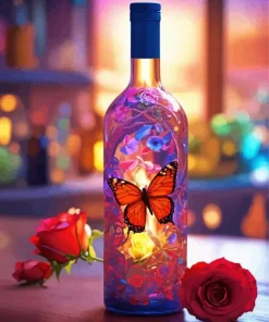Butterfly And Flowers In Glass Bottle Diamond Painting