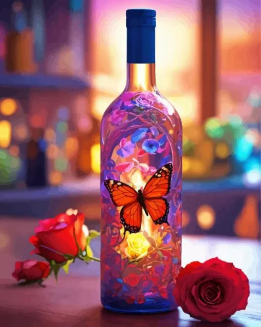 Butterfly And Flowers In Glass Bottle Diamond Painting