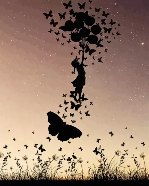 Butterfly Girl Silhouette Diamond Painting