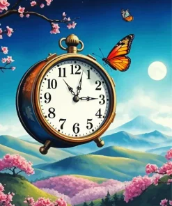 Butterfly On Clock Diamond Painting