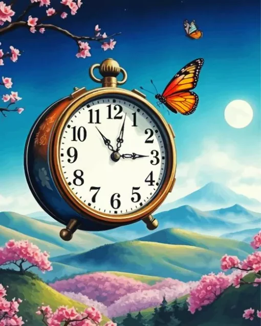 Butterfly On Clock Diamond Painting