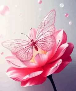 Butterfly On Pink Flower Diamond Painting