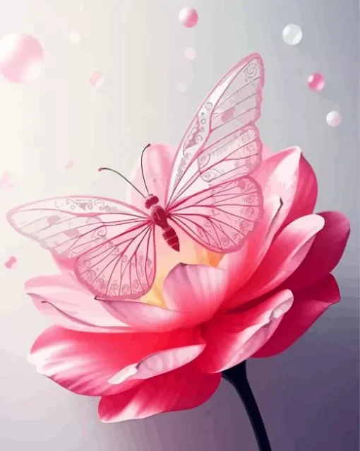 Butterfly On Pink Flower Diamond Painting