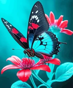 Butterfly On Red Flower Diamond Painting