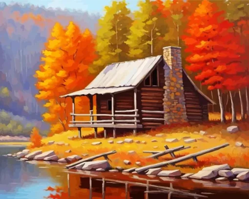Cabin In Fall Diamond Painting