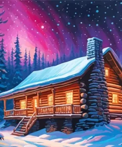 Cabin In Snow Woods Diamond Painting