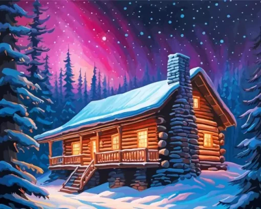 Cabin In Snow Woods Diamond Painting