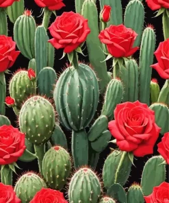Cactus And Roses Diamond Painting