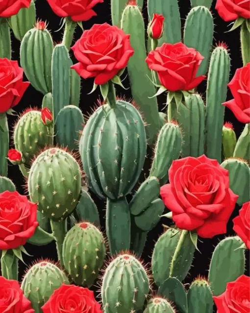 Cactus And Roses Diamond Painting
