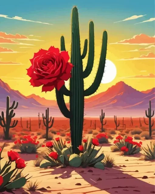 Cactus Red Flower Diamond Painting