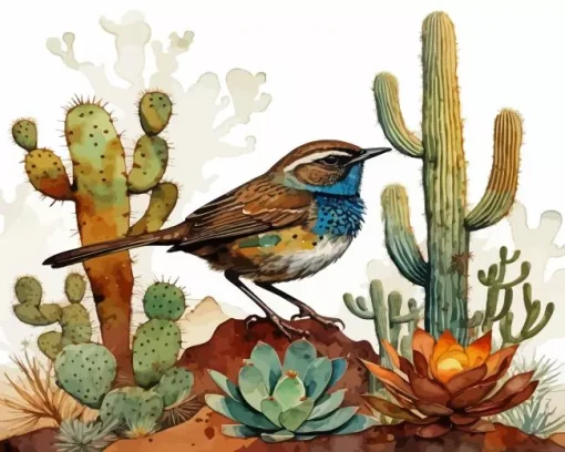 Cactus Wren Art Diamond Painting