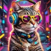 Cat Wearing Headphones Diamond Painting