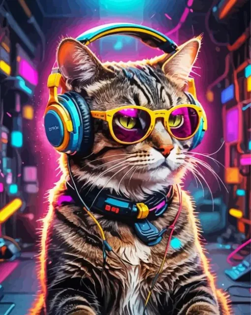 Cat Wearing Headphones Diamond Painting