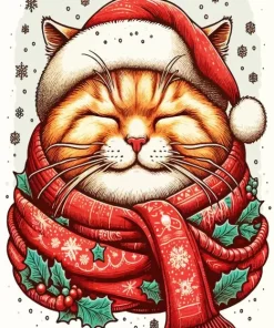 Chubby Funny Christmas Cat Art Diamond Painting
