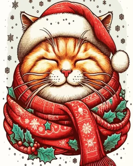 Chubby Funny Christmas Cat Art Diamond Painting