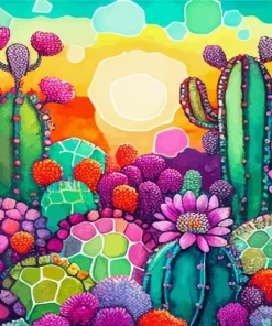 Colorful Cactus Art Diamond Painting