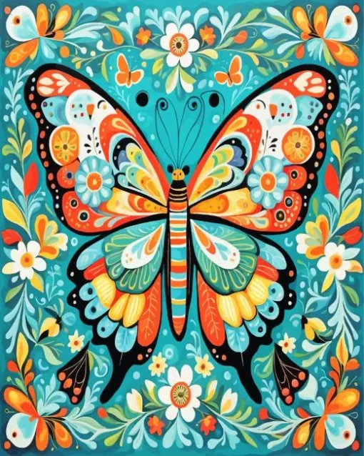 Colorful Folk Art Butterfly Diamond Painting