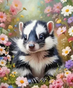 Cute Flower Cartoon Skunk Diamond Painting