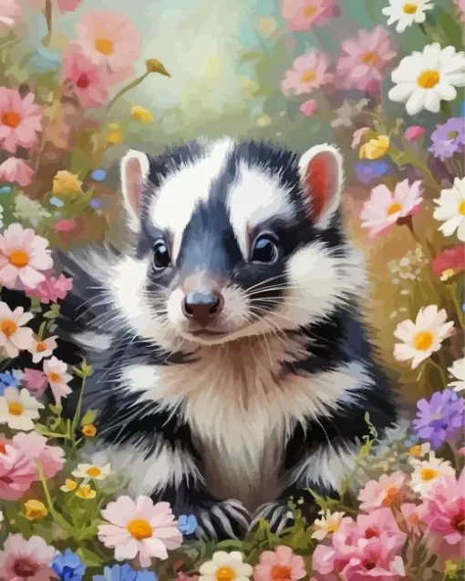 Cute Flower Cartoon Skunk Diamond Painting