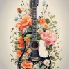 Floral Black Guitar Diamond Painting