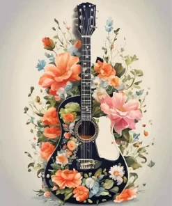 Floral Black Guitar Diamond Painting
