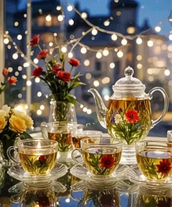 Floral Tea Set Art Diamond Painting