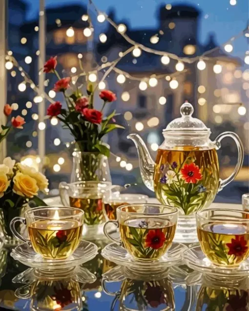 Floral Tea Set Art Diamond Painting
