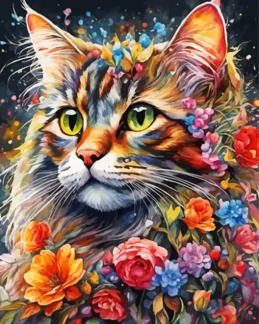 Flower Cat Art Diamond Painting
