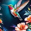 Flower Hummingbird Diamond Painting