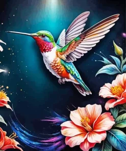Flower Hummingbird Diamond Painting