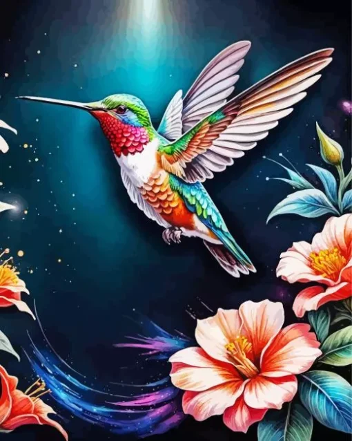 Flower Hummingbird Diamond Painting