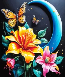 Flower With Butterfly Diamond Painting
