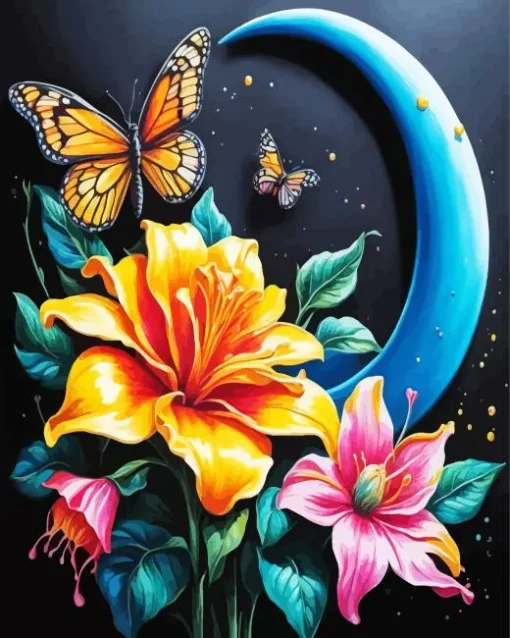 Flower With Butterfly Diamond Painting