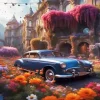 Flowers And Car Art Diamond Painting