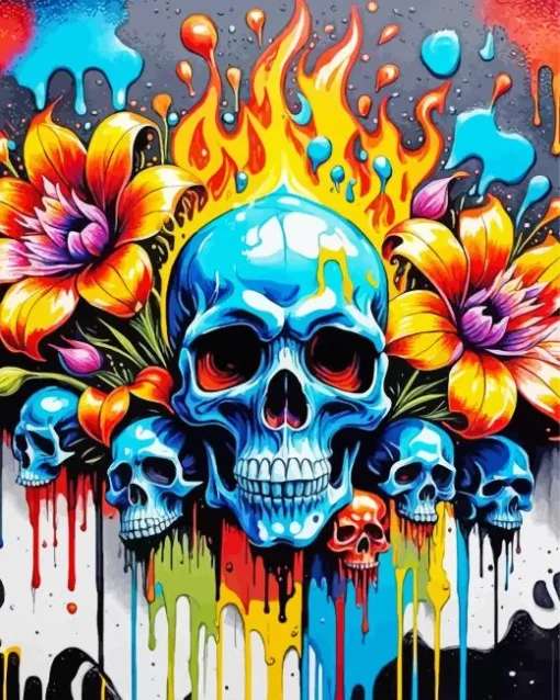 Flowers And Skulls Diamond Painting