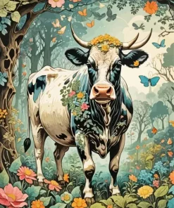 Flowers Cow Art Diamond Painting