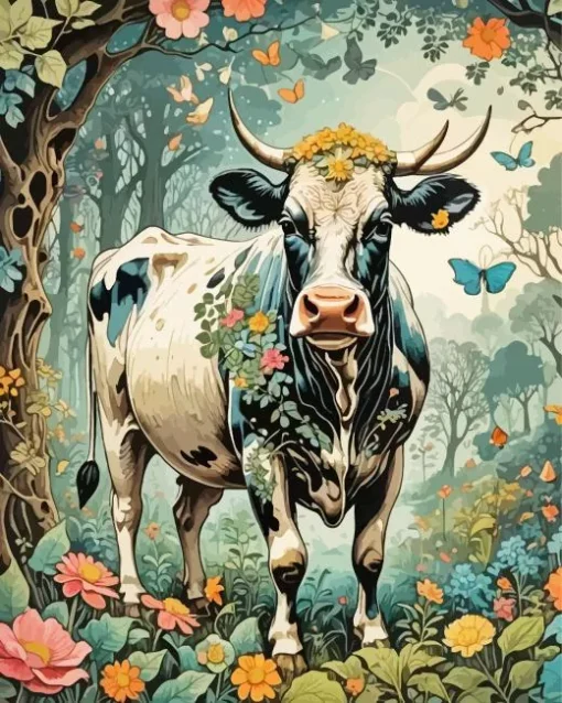 Flowers Cow Art Diamond Painting