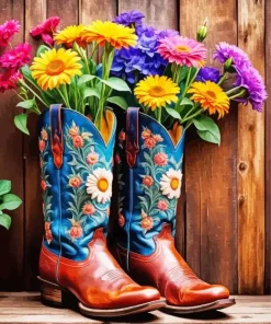 Flowers In Boots Art Diamond Painting