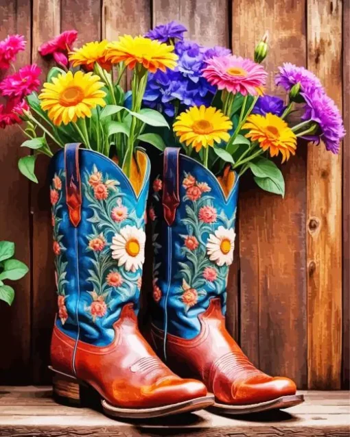 Flowers In Boots Art Diamond Painting