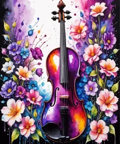Flowers Violin Diamond Painting