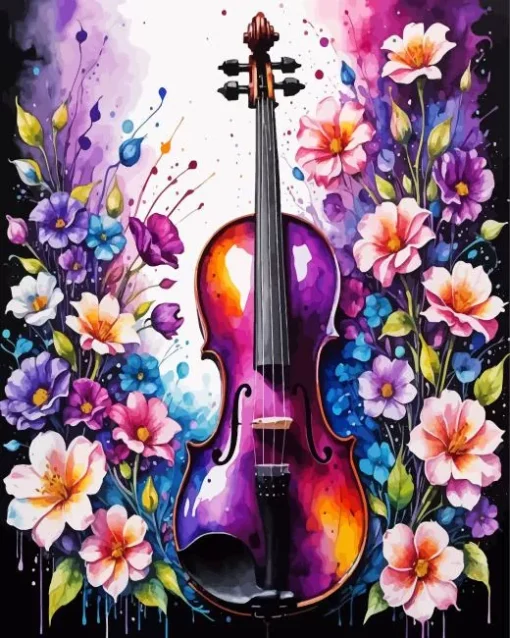 Flowers Violin Diamond Painting