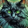 Fluffy Black Cat And Green Eyes Diamond Painting